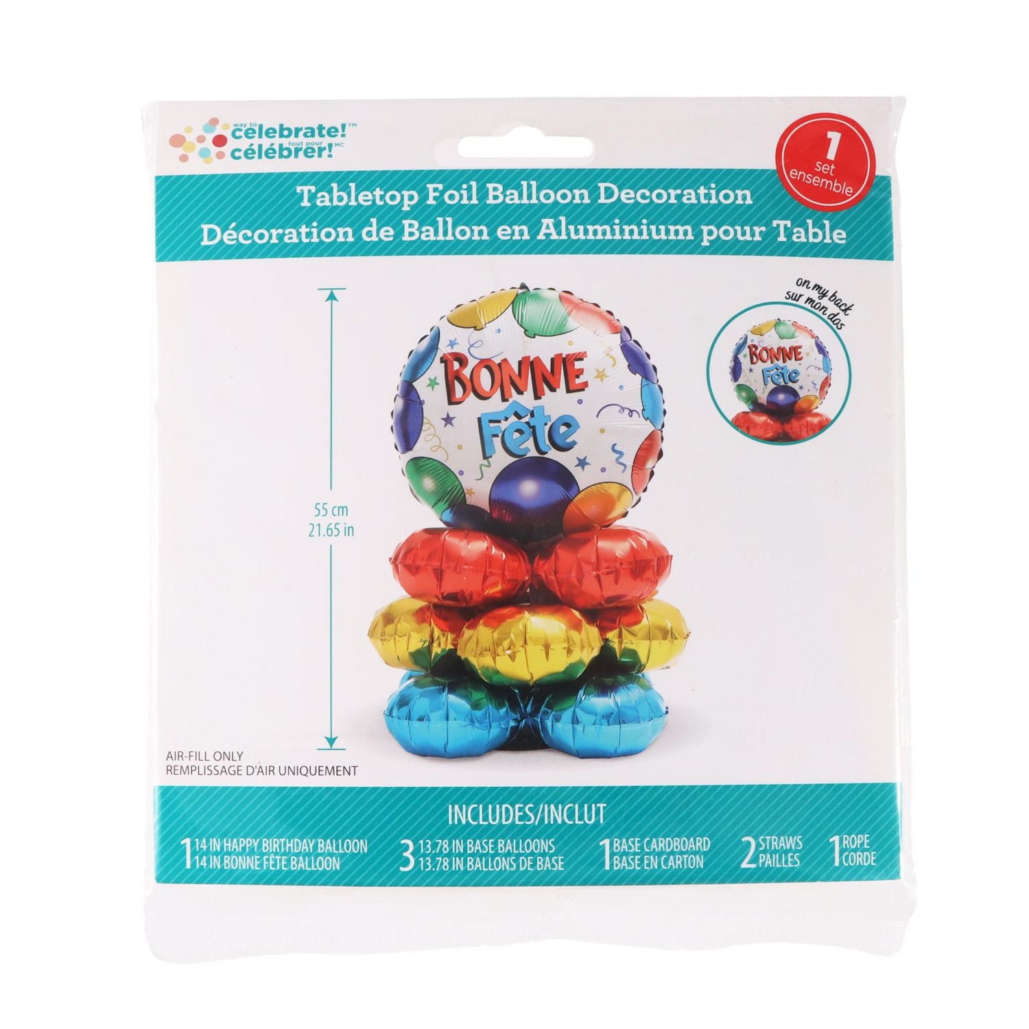 Way to Celebrate. Tabletop Foil Balloon Decoration. Multicolors, Tabletop foil balloon decoration