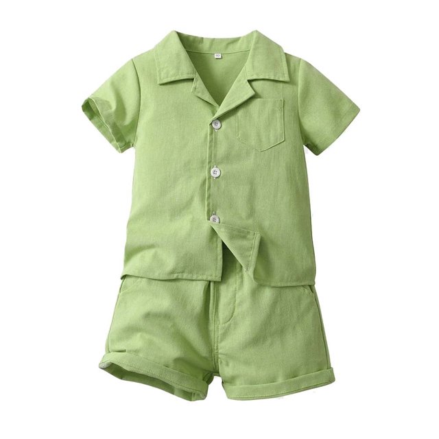 Ensemble Costume Garçon Col à Revers Chemise à Manches Courtes Shorts Élastiqués Ensemble Deux Pièces