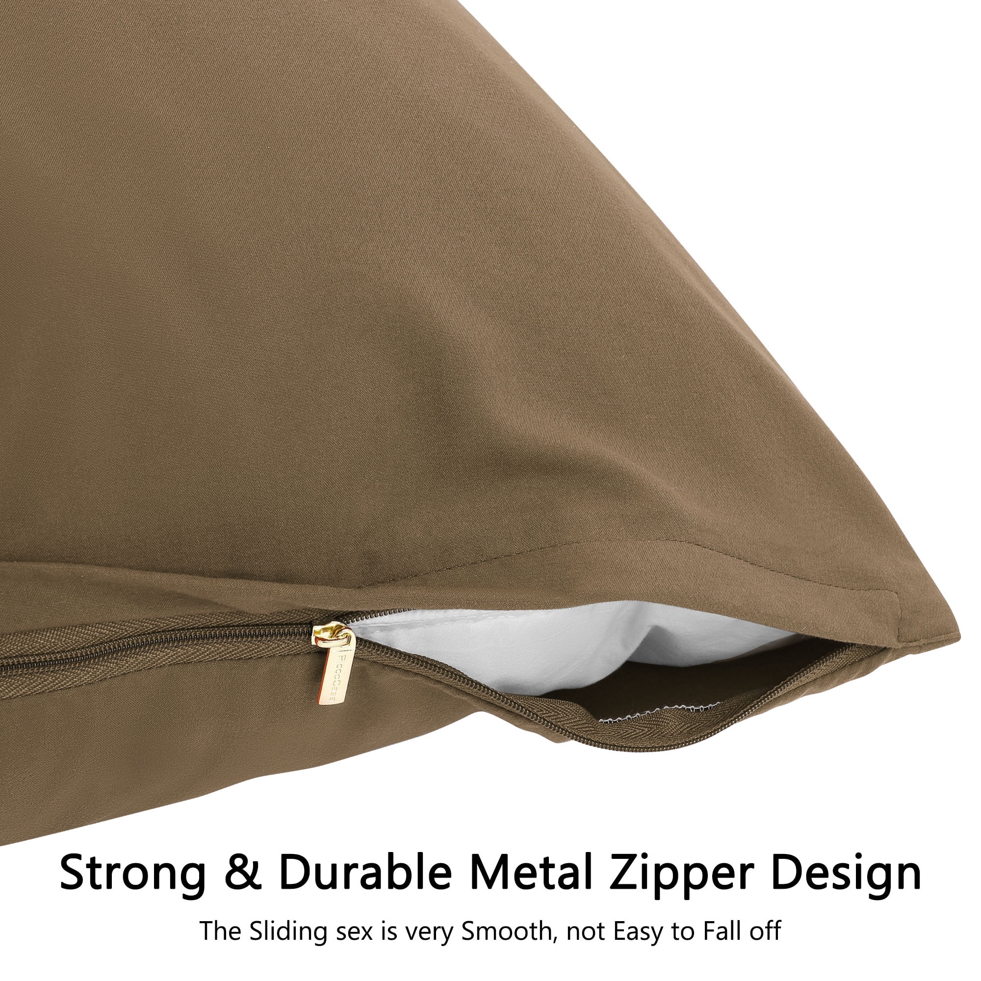 PiccoCasa Set of 2 Body Pillowcases Zippered Body Pillow Cover for Body Pillows, Standard Brown