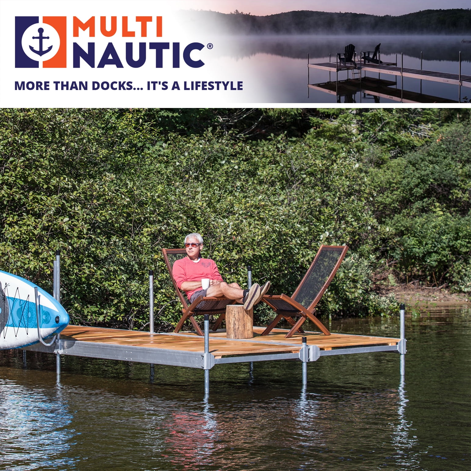 Multinautic, QP-400, 4-Sections, 4 ft. x 8 ft. Aluminum Stationary Dock with Cedar Decking