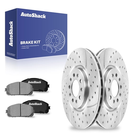 AutoShack Front Drilled & Slotted Brake Rotors Ceramic Brake Pads | Replacement for 2014-2023 Jeep Cherokee 2.0L 2.4L 3.2L V6 4WD AWD FWD | Zinc Coated | 6-PC Brake Kit | SilverShield Pro