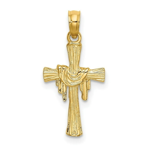 Diamond2Deal 10K Yellow Gold Cross with Drape Charm Pendant for Women (L- 0.88 inch)