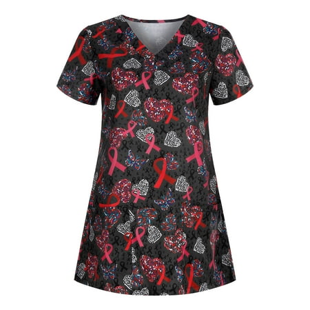 

Dezsed Vintage Clothes Women S Scrubs Top Workwear Christmas Shirt Fashion Cute Printed V-Neck Short Sleeve Shirts Tee Tops With Pockets On Clearance