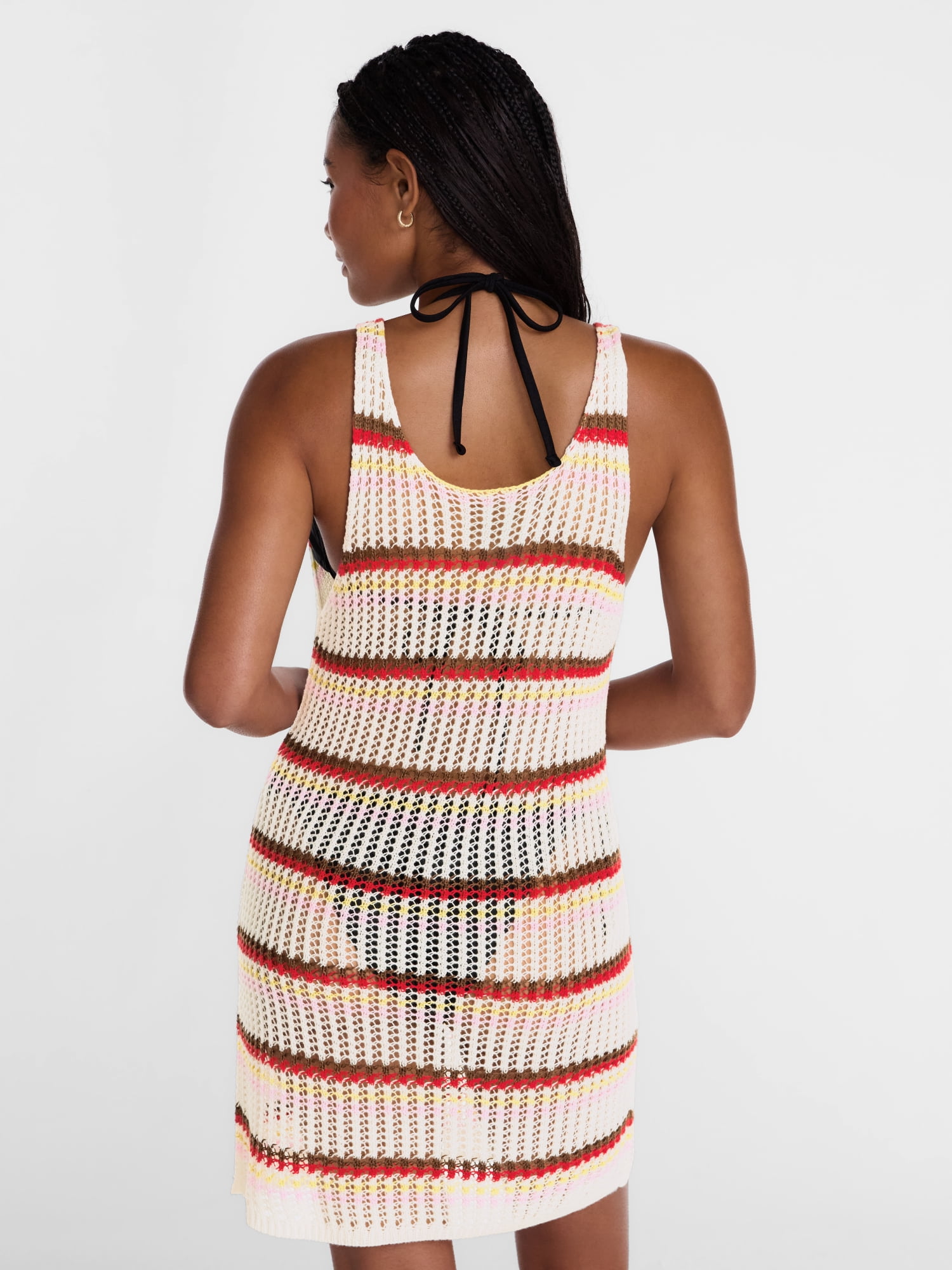 No Boundaries Striped Crochet Coverup Dress, Women’s XXS-XXL
