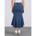 thumbnail image 4 of DARING DIVA Women's Raw Hem Fishtail Midi Skirt with Pockets L Deep Blue, 4 of 6