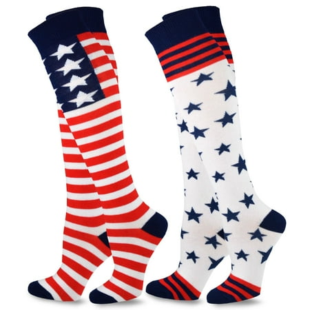 

TeeHee Women Novelty Fashion Americana Knee High Socks 2 Pair Pack (Americana)