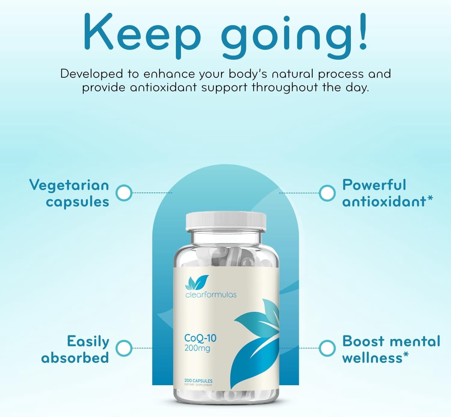 Clear Formulas CoQ10 200mg 200 Capsules with BioPerine - Quick Absorption Non-GMO