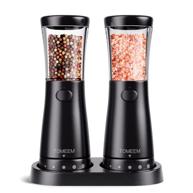 Set de molinillos eléctricos de sal y pimienta TOMEEM, 130 ml, ajustable