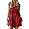thumbnail image 2 of Ounisa Women's Solid Hooded Zip Sleeveless Short Jumpsuit Romper Soft Breathable Lightweight Casual Summer Cover Up, 2 of 7