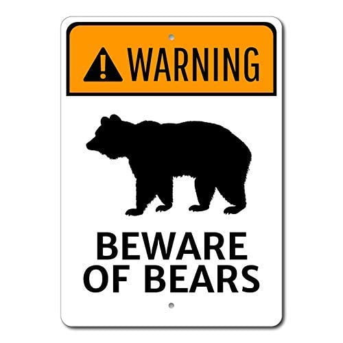 Bear Warning Sign, Beware of Bears Sign, Bear Lover Gift, Warning Bears Sign, Warning Sign Bear Funny Tin Sign in Post Easy to Mount (Aluminum) Size: 8 x 12 inch