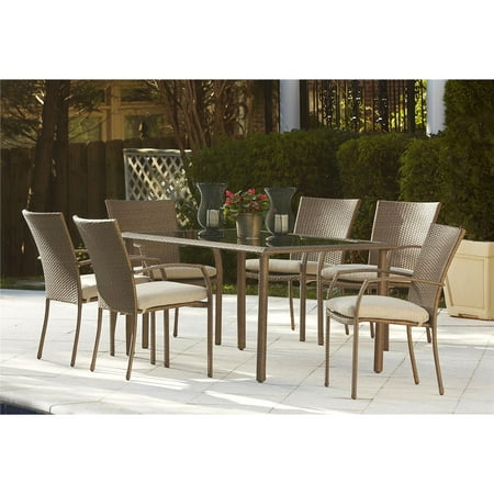 Cosco Outdoor Furniture 7-Piece Lakewood Ranch Steel Woven Wicker Patio Furniture Dining Set with Cushions, (Best Ranch Home Designs)