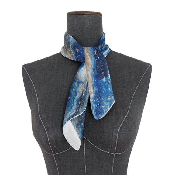 Wobogo Square Scarf In Lightweight Polyester Silk-Feel Neck Scarf for Women Fashion Head Hair Wrap Bandana Blue Gold Galaxy Print