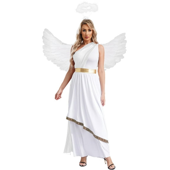 Eandarui Angel Cosplay Costume Women Praise Dance Dress Church Robe Worship Tunic Overlays Outfits White 3XL