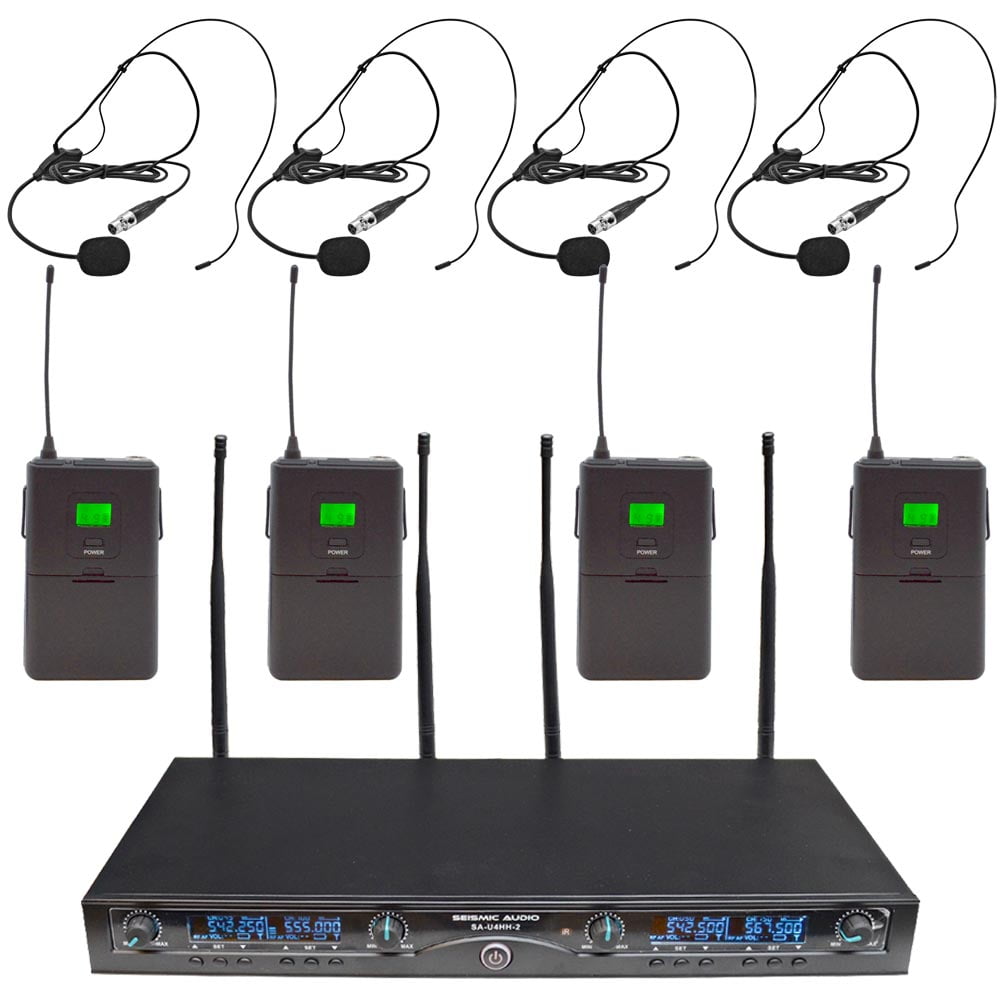 Seismic Audio 4 Channel UHF Wireless Microphone System with 4 Headset