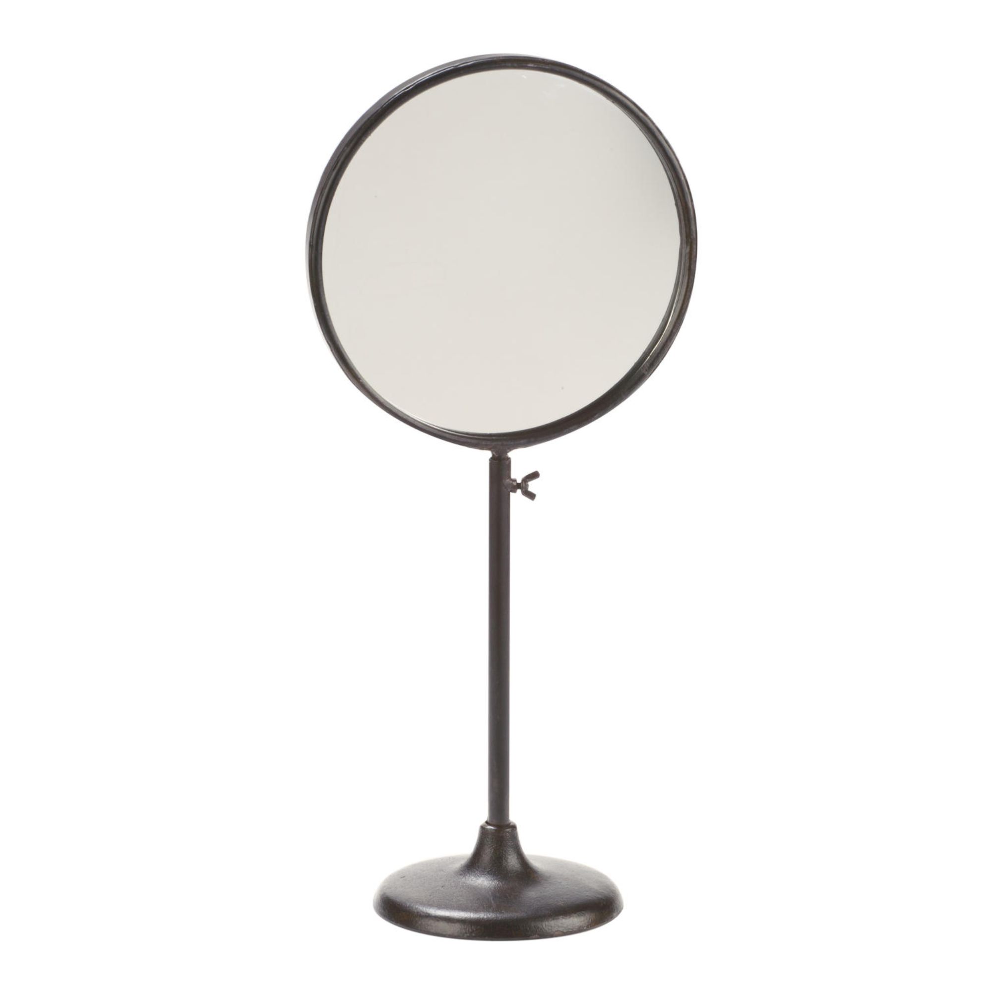 19" Brown Industrial Adjustable Round Mirror Stand
