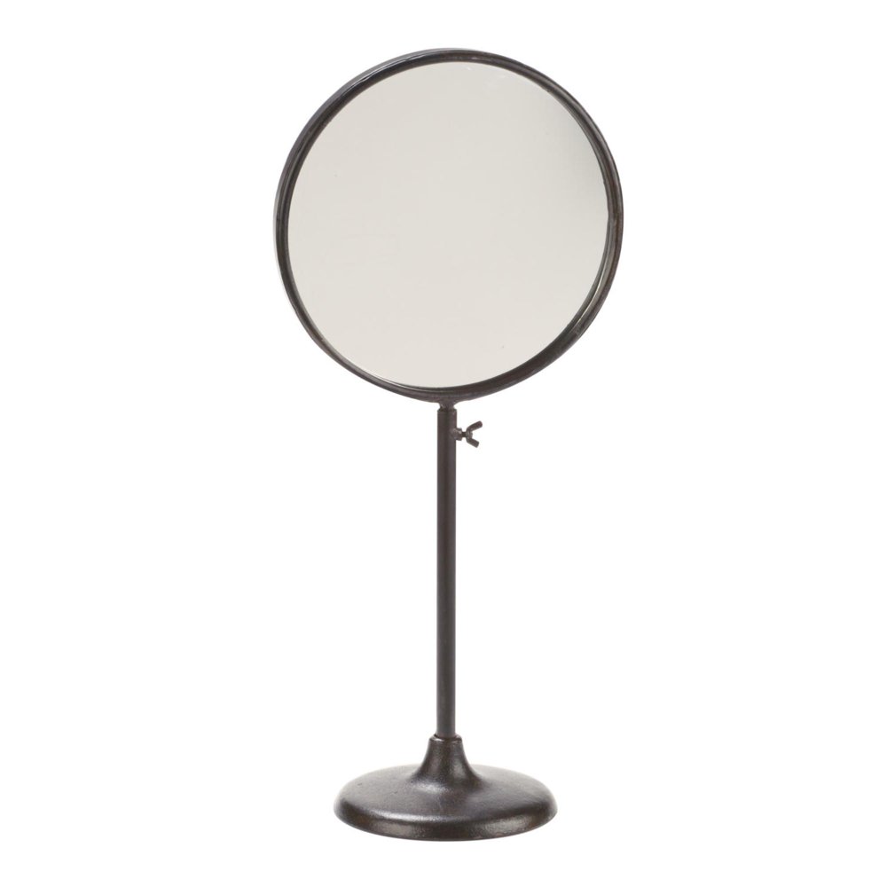 19" Brown Industrial Adjustable Round Mirror Stand