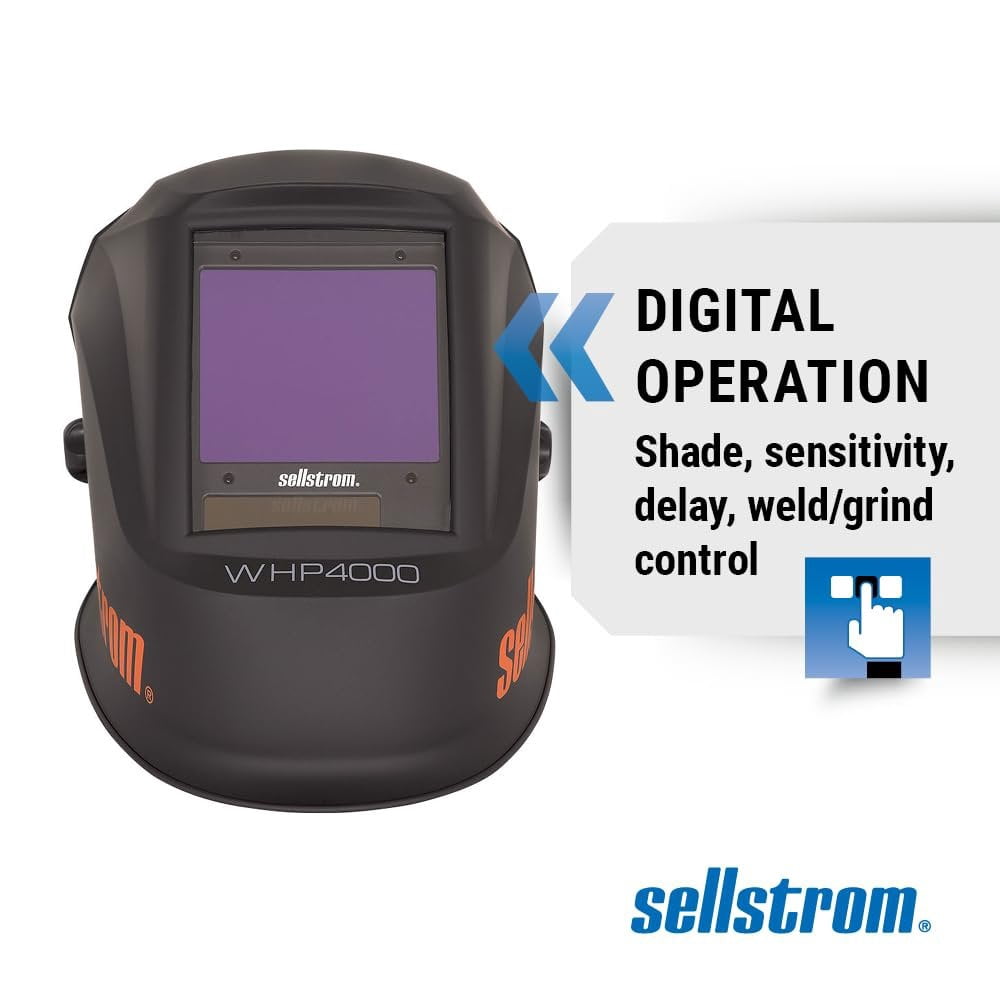 Sellstrom Welding Helmet - Auto Darkening -  Thermoplastic - 3.94" x 2.38" Viewing Area - Shade 4/9-13 Variable ADF - Ratcheting Headgear - Black - Premium Series