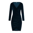 thumbnail image 3 of Komoo Women Mini Dress Long Sleeve V Neck Hide Tummy Velvet Bodycon Dress Cocktail Party Night Out Dresses Club Dress, 3 of 6