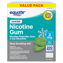 Equate Coated Nicotine Polacrilex Gum, 2 mg (nicotine), Stop Smoking Aid, Mint , 200 Ct