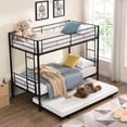 thumbnail image 5 of UHOMEPRO Twin Over Twin Metal Bunk Bed with Trundle, Convertible Triple Sleeper Bed with Guardrails and Ladders, No Box Spring Needed, Black, 5 of 9