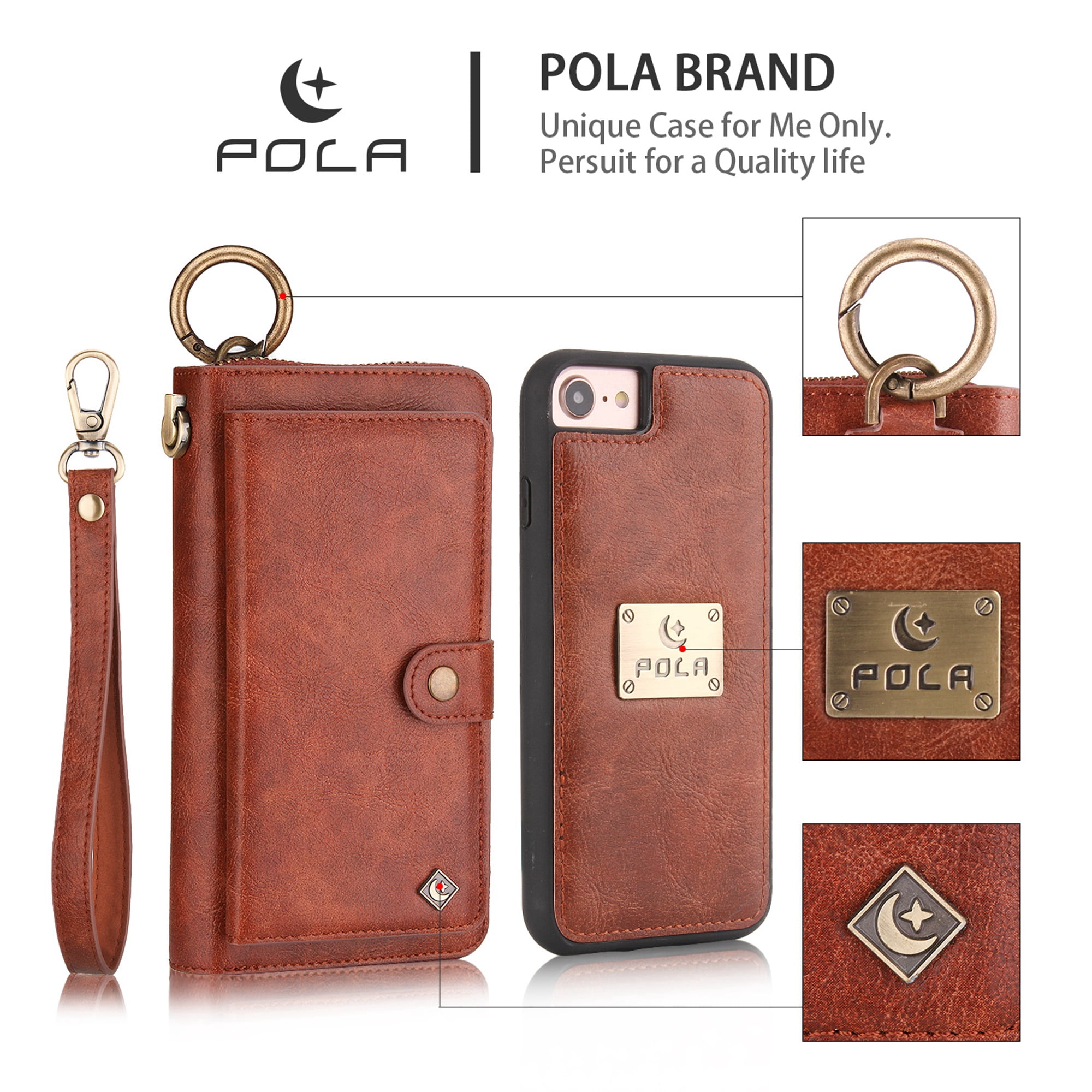 iPhone 8 Wallet Detachable Case, iPhone 7 Case, Dteck [wrist band & metal buckle & 14 Card Slots] Zipper Purse Phone Case Multi-function Folio Flip Weave PU Leather Removable Magnetic Back Cover,Brown