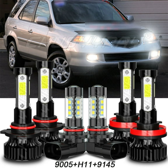 For Acura Mdx 2004 2005 2006 Combo 6X 6000K LED Headlight Hi/Lo   Fog Light Bulb