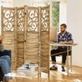 thumbnail image 2 of Folding Room Divider, 5.6Ft 4 Panels Wood Carved Privacy Screens, Free Assembled Freestanding Portable Reversible Functional Decorative Partition for Home Office Restaurant Bedroom (Wood), 2 of 17