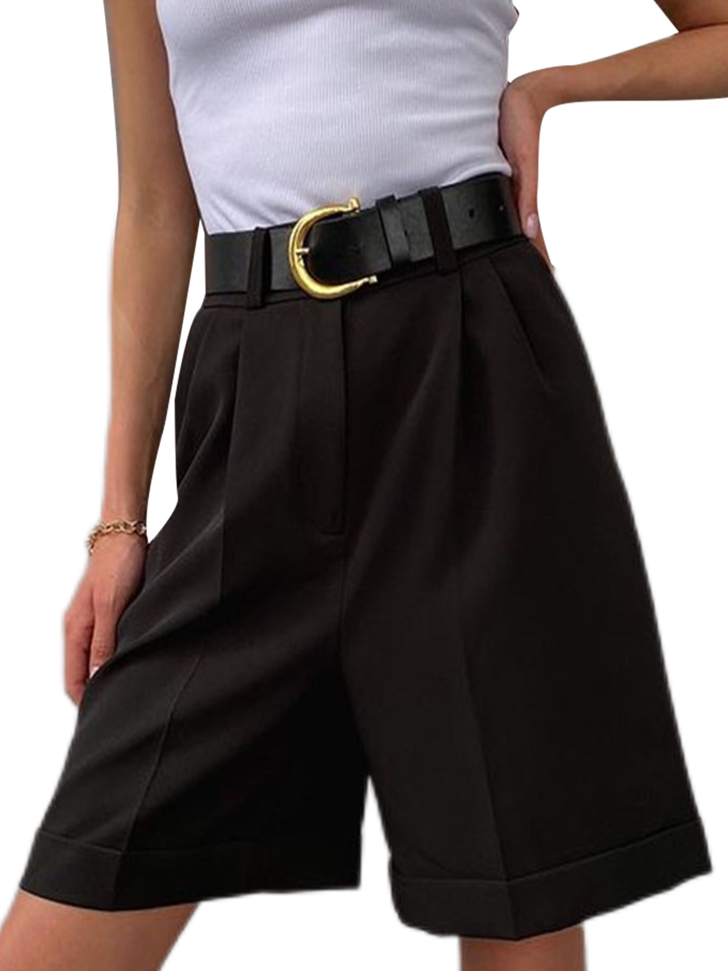 Avamo Women Hawaii Zipper Bermuda Short Hot Pants Summer Rolled Hem