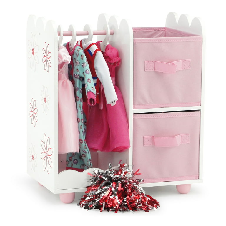 Emily Rose 18 inch Doll Clothes Pink Storage Open Wardrobe Closet with 2  Large Storage Bins and 5 Clothes Hangers | Fits 15-19 Doll Clothes