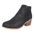 thumbnail image 6 of Retro Chelsea Boots Women Splice Leather Hollow out Chunky Stacked Heel Dress Fall Booties Pointed Toe Side Zipper Ankle Boots, 6 of 6