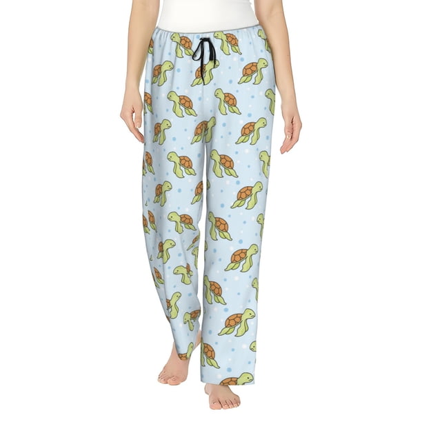 Fotbe Cartoon Sea Turtle Pantalones de Pijama para Mujer, Pantalones de Dormir, Pantalones Pj con Cordón y Bolsillos-Large