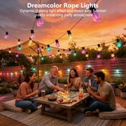 150FT RGB Outdoor String Lights, +IC Outside Light Dimmable Shatterproof LED Bulbs, IP67 Waterproof Chasing Effect Lighting DreamColor Patio Strip Lights for Backyard, Balcony, Outdoor Living