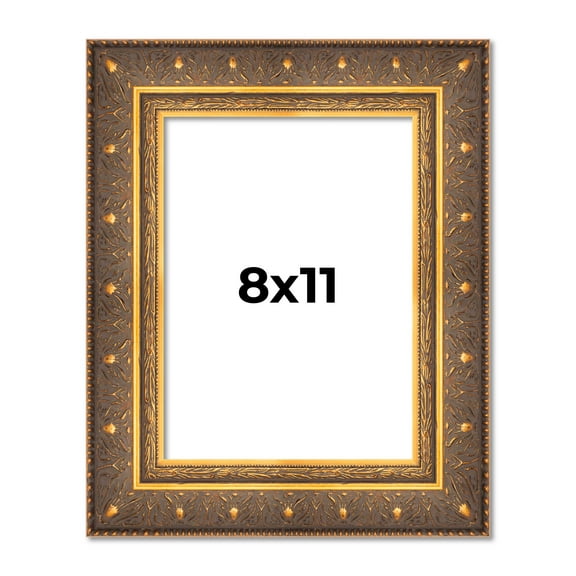 8x11 Frame Vintage Gold Solid Wood Picture Frame | 2.5 Inch Moulding Width | Ornate Bronze Museo