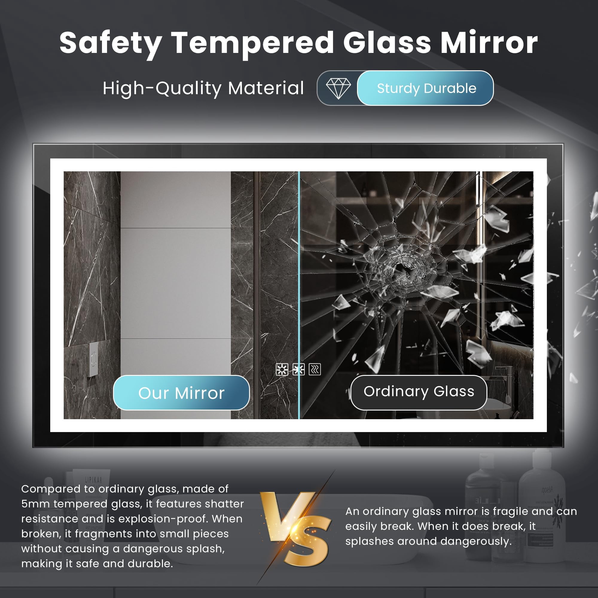 Aukfa 60x32 Inch LED Bathroom Mirror with Lights, Anti-Fog, Dimming, Wall Mounted Waterproof Makeup Mirror - Smart Touch Vanity Lighted Mirror for Enhanced Bathroom Experience