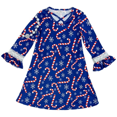 Toddler Girls Lovely Snowflake Candy Cane Christmas Party Flower Girl Dress Blue 2T XS (P202027P)