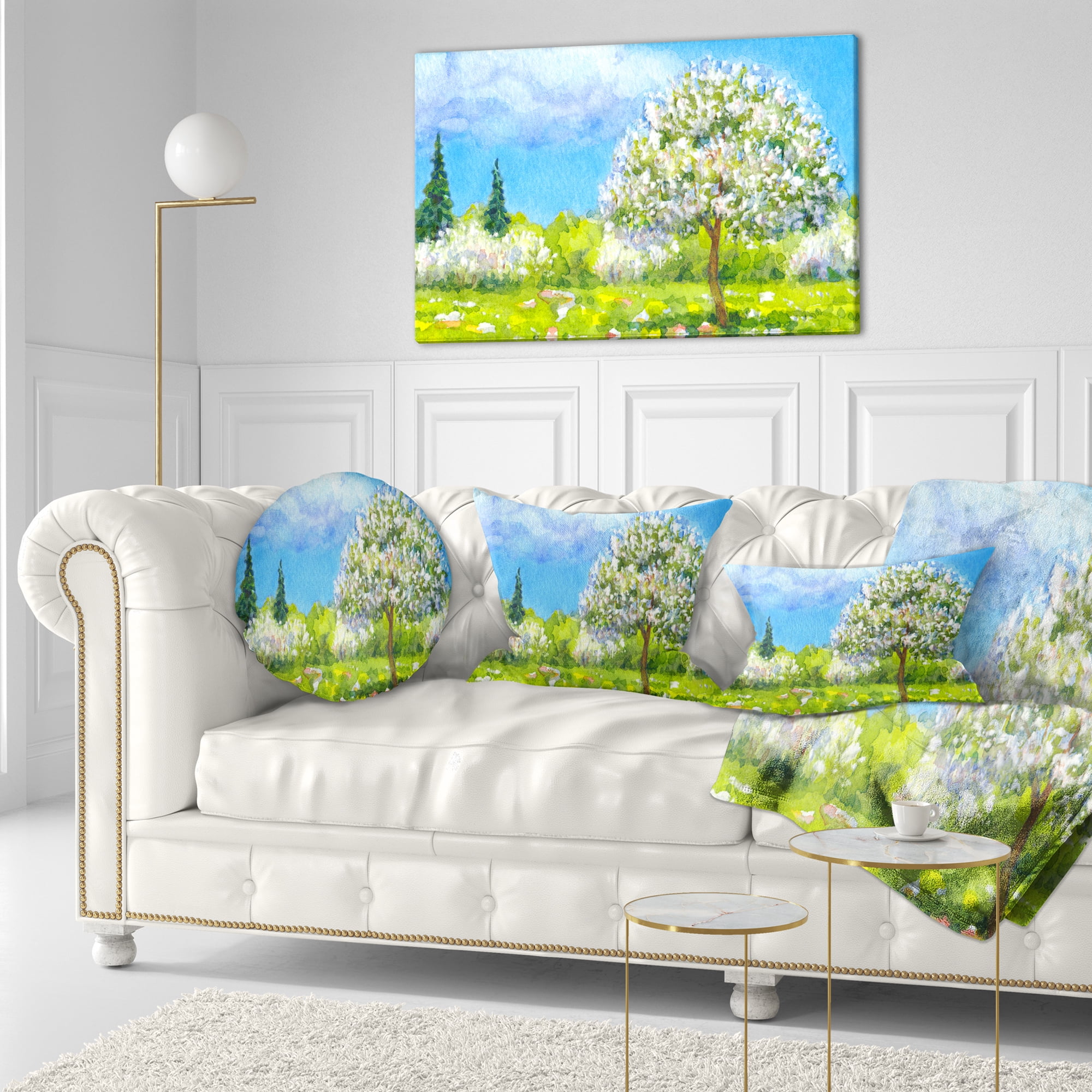 Designart Tree in Different Seasons - Watercolor Landscape Printed Throw Pillow - 12x20