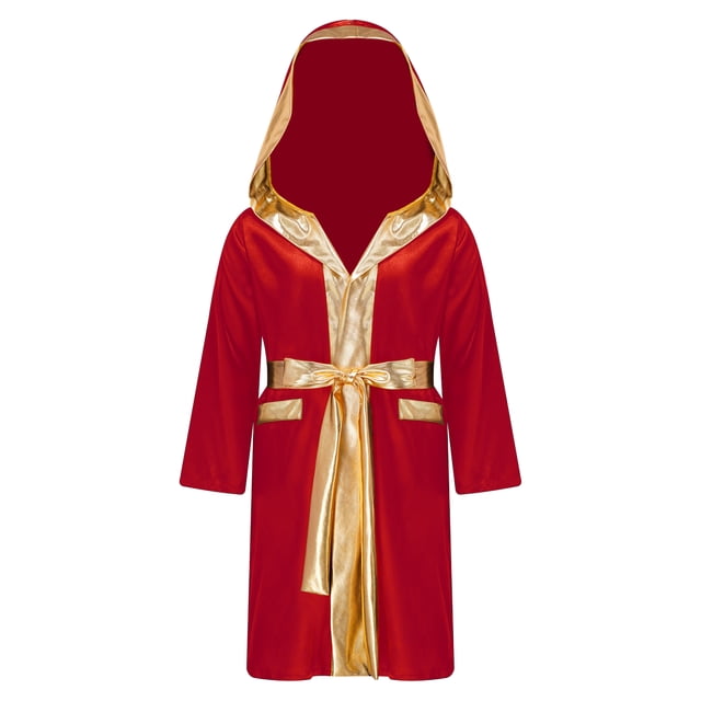 Alvivi Enfants Garçons Robe de Boxe Art Martial Muay Thaï Uniforme Manches Longues Kick Boxe Robe à Capuche Ensembles Bourgogne 14
