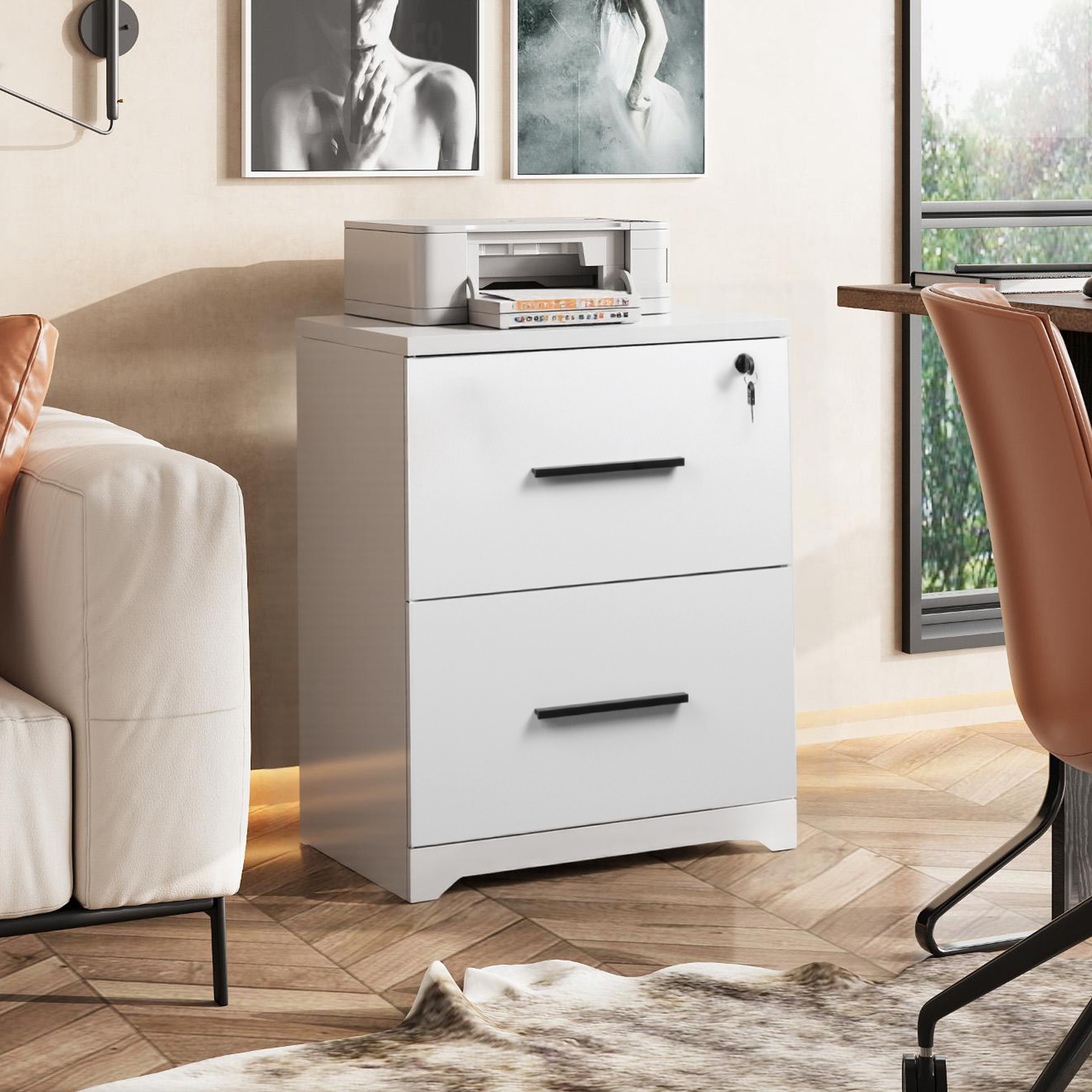 GALAXHERO 2-Drawer Lateral File Cabinet, Wide Wood Cabinets for Home Office with Lock for Home Office, Anti-tilt function, Fits Legal/Letter Size, White