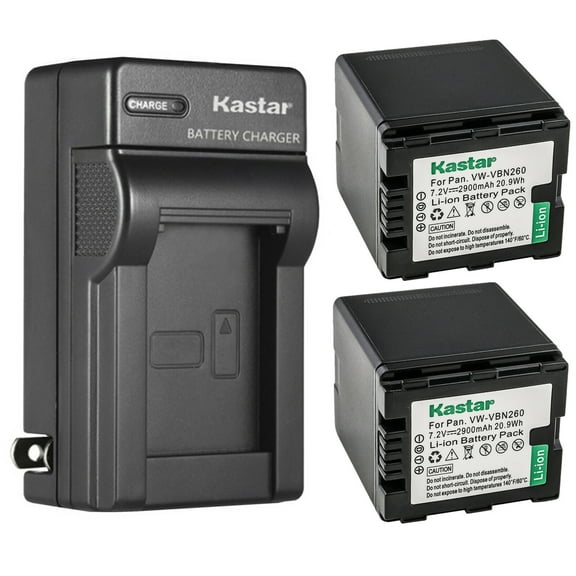 Kastar 2-Pack VW-VBN260 Battery and AC Wall Charger Replacement for Panasonic VW-VBN260, VW-VBN130, VW-VBN070 Battery, HDC-HS900K, HDC-SD800, HDC-SD800GK, HDC-SD800K, HDC-SD800P, HDC-SD900, HDC-TM900