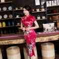 thumbnail image 3 of Vestido cheongsam mejorado de primavera y verano, vestido largo de satén con estampado para banquetes diarios, ropa de actuación para mujer, 3 of 5