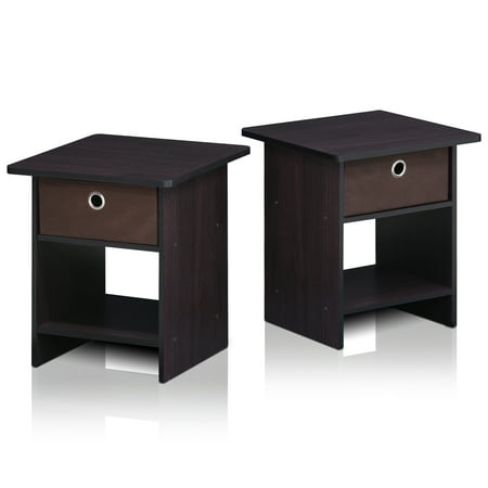 Furinno 2-10004 End Table/ Night Stand Storage Shelf with Bin Drawer, Set of two