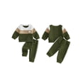 thumbnail image 2 of RUINIXCW Toddler Baby Boy Fall Winter Clothes Infant Baby Boys 2 Pieces Outfit Textured Contrast Color Long Sleeve Crewneck Sweatshirts and Joggers Pants Set, 2 of 9