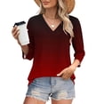 thumbnail image 2 of Jsaierl Women's 3/4 Sleeve Tops Casual V Neck Shirts Boho Gradient Petite Blouses Workout Loose Fit T-shirts Top S-2XL, 2 of 8