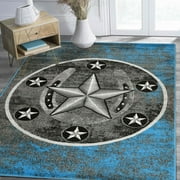 HR HANDCRAFT RUGS HR Texas Star, Cowboy Area Rug Texas Western Star Rustic Turquoise - 2' X 7' Runner