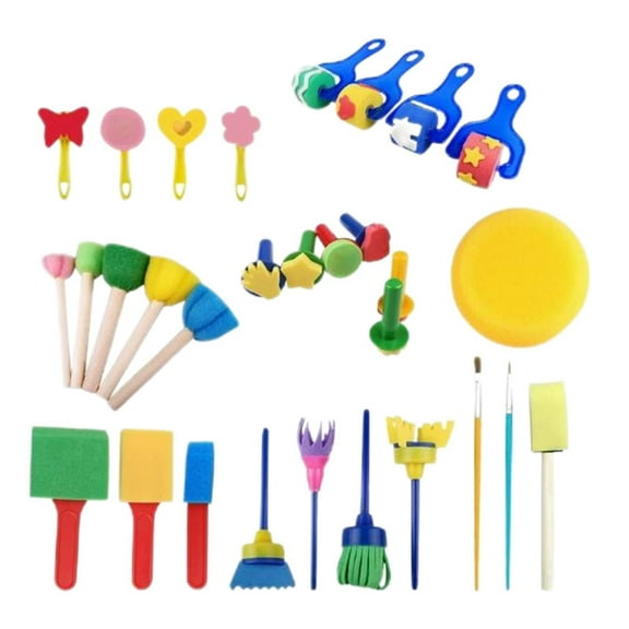 30-Piece Kids Painting Sponge Brush Set, Early Education Diy Art Supplies For Toddlers 3 , Creative Doodle & Stamp Tools