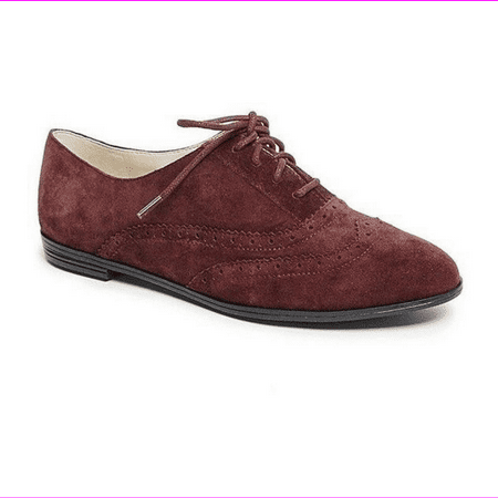 Isaac Mizrahi 'Fiona' Dark Red/Wine Suede Lace Up Wingtip Oxford Flats 5M