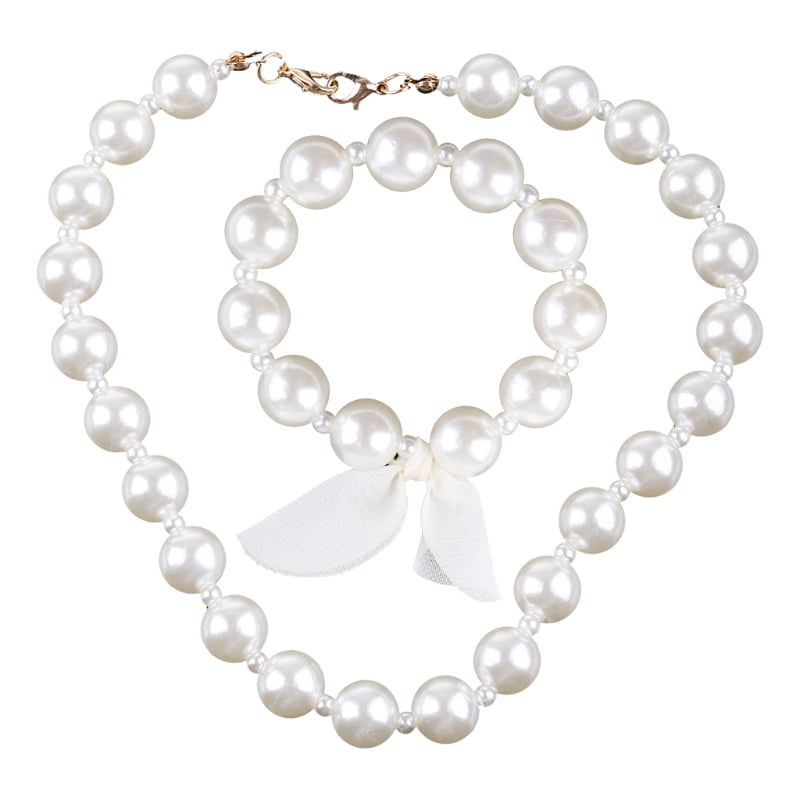 Children Jewelry Girl Accessories Snowflake Princess Pearl Necklace Bracele Set 