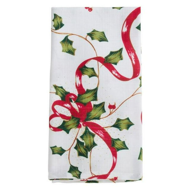 Saro Lifestyle 3175.M20S 20 in. Holly & Ribbon Design Table Napkins, Multi Color - Set of 12