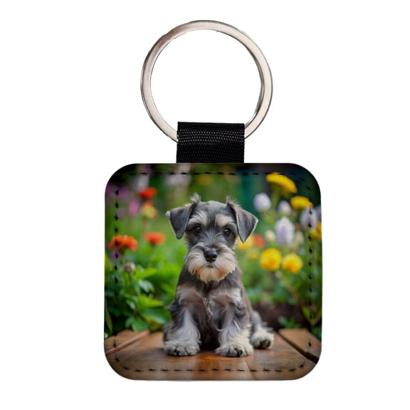 Miniature Schnauzer Dog Puppy Photo Faux Leather Square Keychain