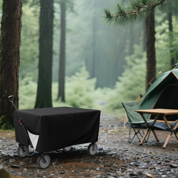 Wagon Cover, Waterproof Foldable Camping Wagon Rain Cover, Outdoor Cart Dust Protector, Black 600D Oxford Fabric, Fits 38.2 in x 22 in x 20.1 in
